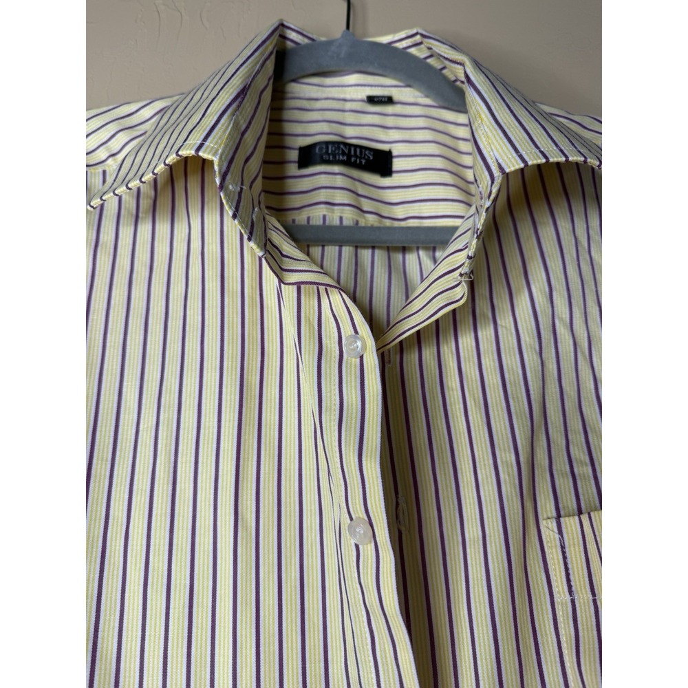 Yellow‎ Purple Pin Stripe Men's Slim Fit Button Up Shirt Size Large